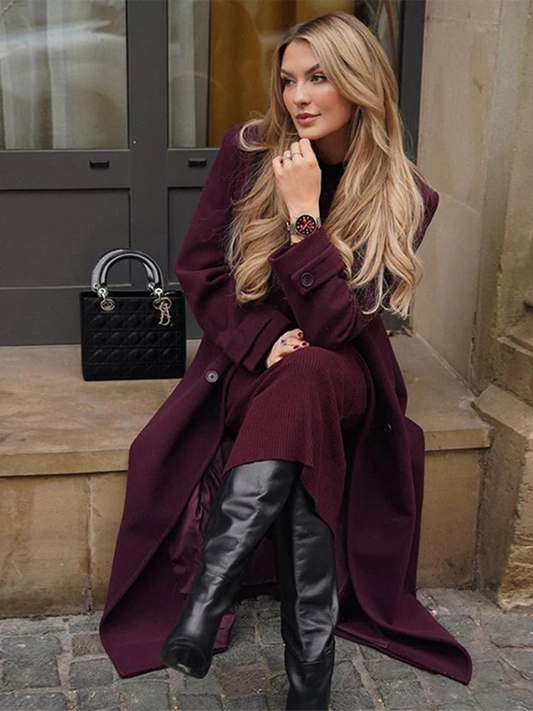 Vintage Double Breasted Womens Coats Winter Casual Turndown Collar Jackets With Belt For Woman Long Sleeved Solid Outwear Tops 241202