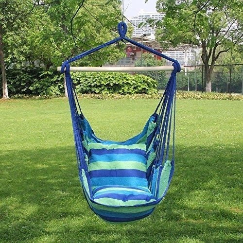 Deluxe Hanging Rope Chair Outdoor Porch Swing Yard Tree Hammock Cotton Polyester