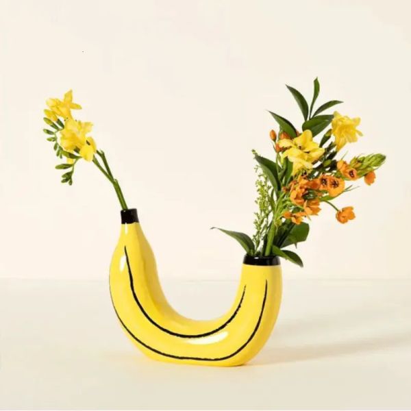 Yellow Eco-Friendly Banana Resin Vase Unique Flower Arrangement Accessory for Your Interior Space