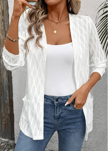 Modlily White Long Sleeve Pocket Light Cardigan - S