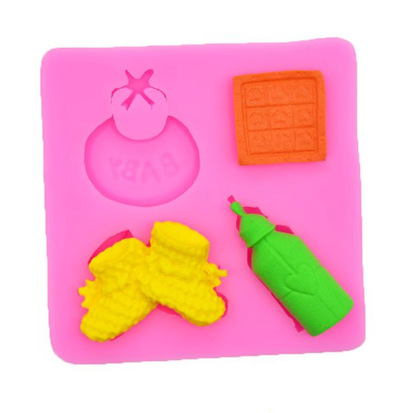 Baby Shower Party Silicone Mold Baby Shoes Fondant Molds Saliva Bottle Chocolate Candy Clay Resin Moulds Cake Decorating Tools
