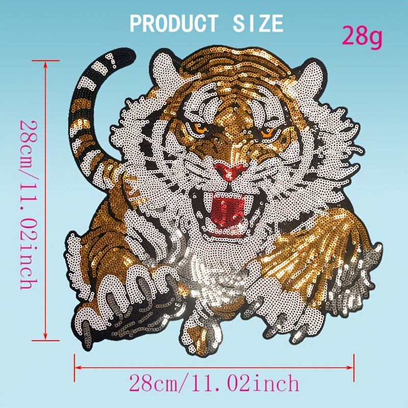 TEMU 1pc Dynamic Leaping Sequin Patch - With & Purple Accents, For Clothing, Bags, Jackets - Easy No-sew Decoration For Costume Parties, Diy Crafts -