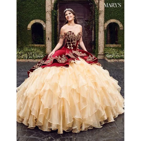 2020 Sweetheart Bury Ball Gown Quinceanera Dresses With Embroidery Tiered Skirts Lace Up Or Length Vestido De Festa Sweet 16 Dress