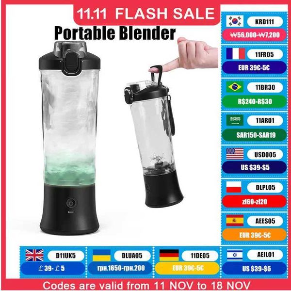 Juicers Portable Blender 600ML Electric Juicer Fruit Mixers 4000mAh USB Rechargeable Smoothie Mini Blender Personal Juicer J241114