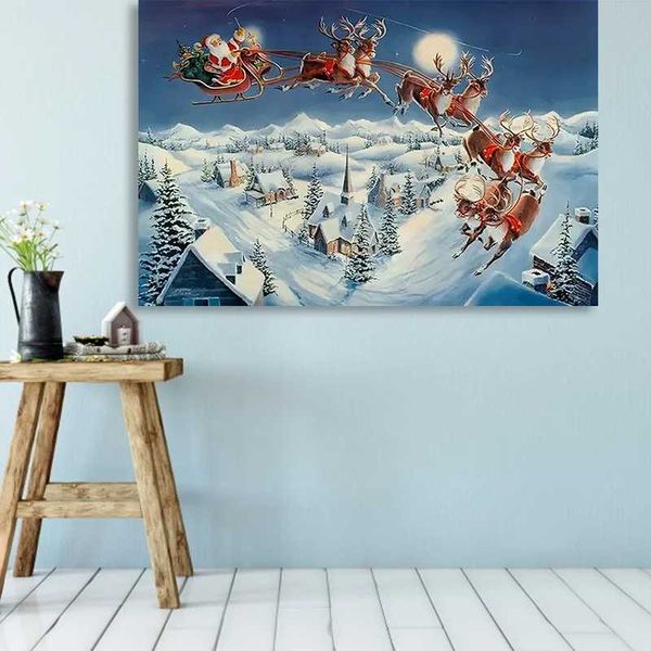 1 piece of wooden frame Christmas themed canvas home decoration wall decoration Y250113