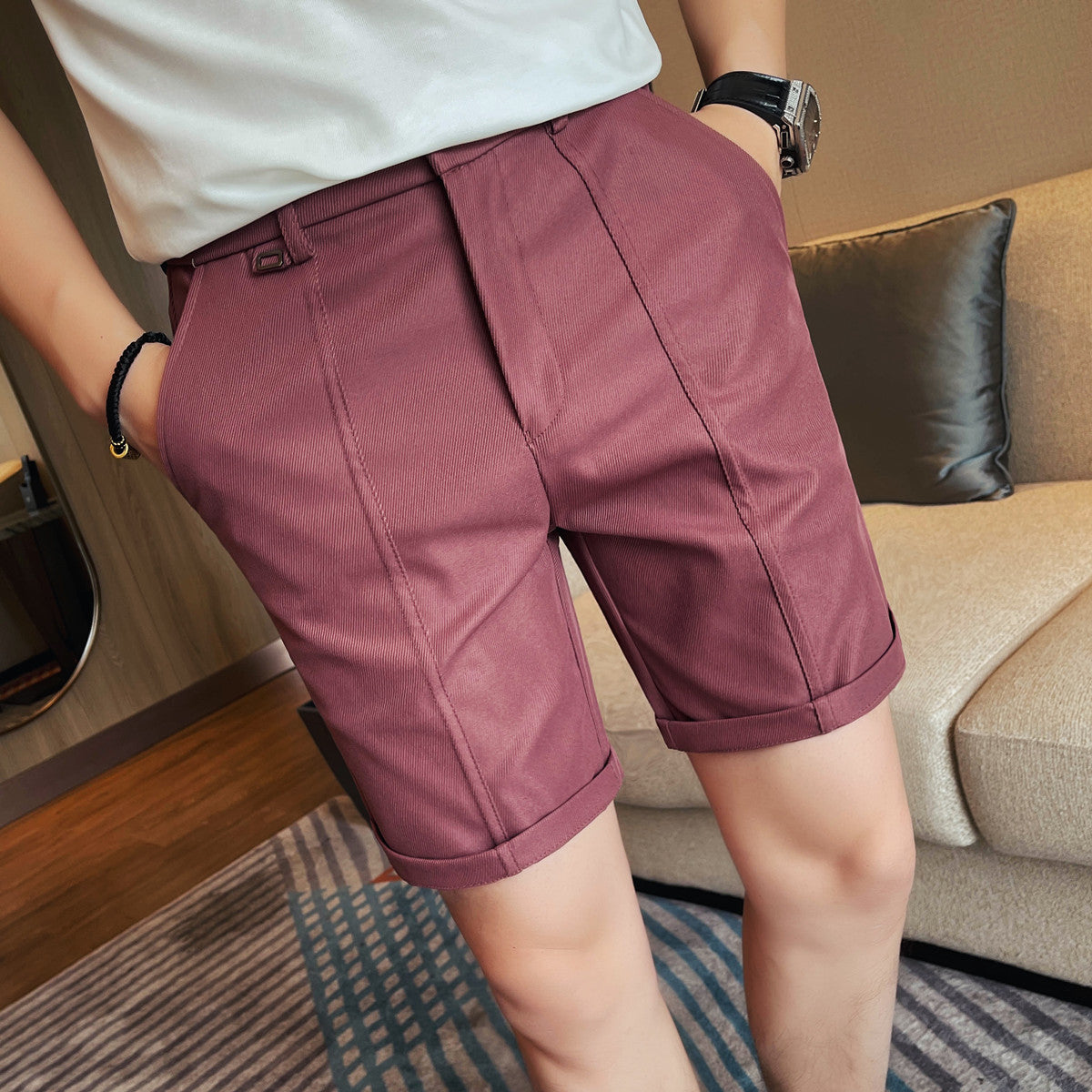 Summer Fashion Men Knee Length Shorts With Belt 2025 Formal Men Slim Casual Plaid Suit Shorts Korean Business Social Short Pant