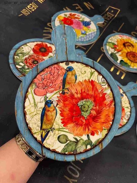 Dishes Plates Vintage style insulation pad European style floral bird handle dining table inlaid with ceramic exported to Europe and America