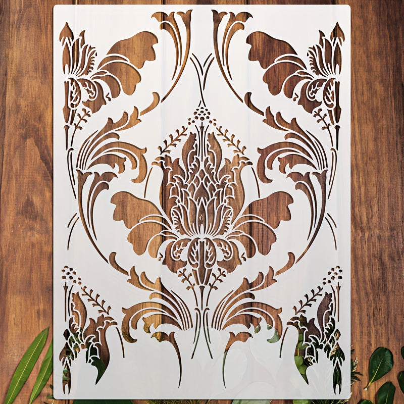 TEMU 1pc Floral Silk Pattern Stencil - Vintage Floral Template For Wallpaper, Tile, Furniture, Doors, Windows - 12x16 Inch, Washable, Flexible,