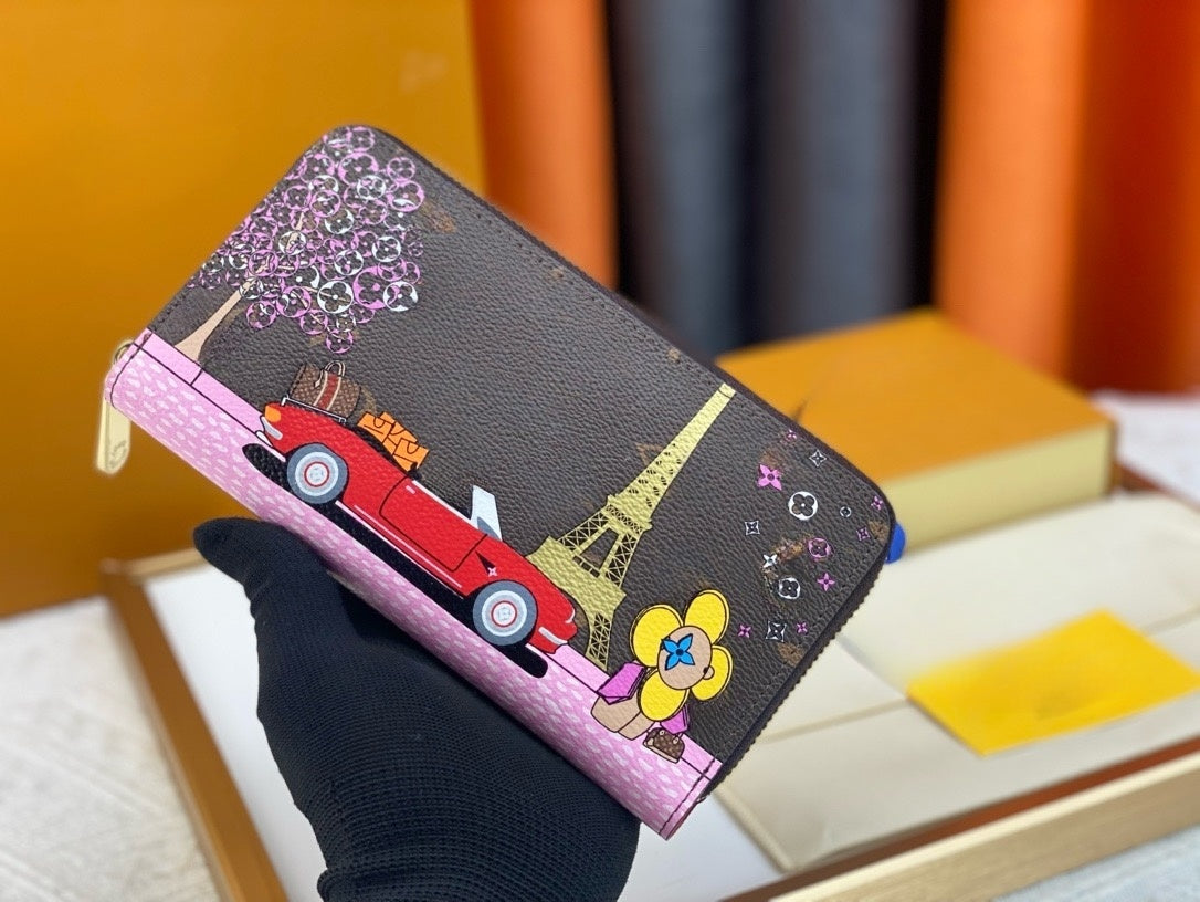 2024 Fashion Designer Wallet Luxurys Women Short Purse Embossed Flower Letters Wallets Credit Card Holders Ladies Plaid Money Clutch Bags with Orang