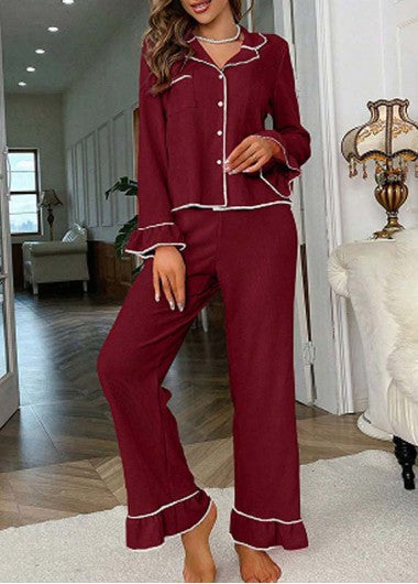 Modlily Wine Red Long Sleeve Lounge Top and Pants - S