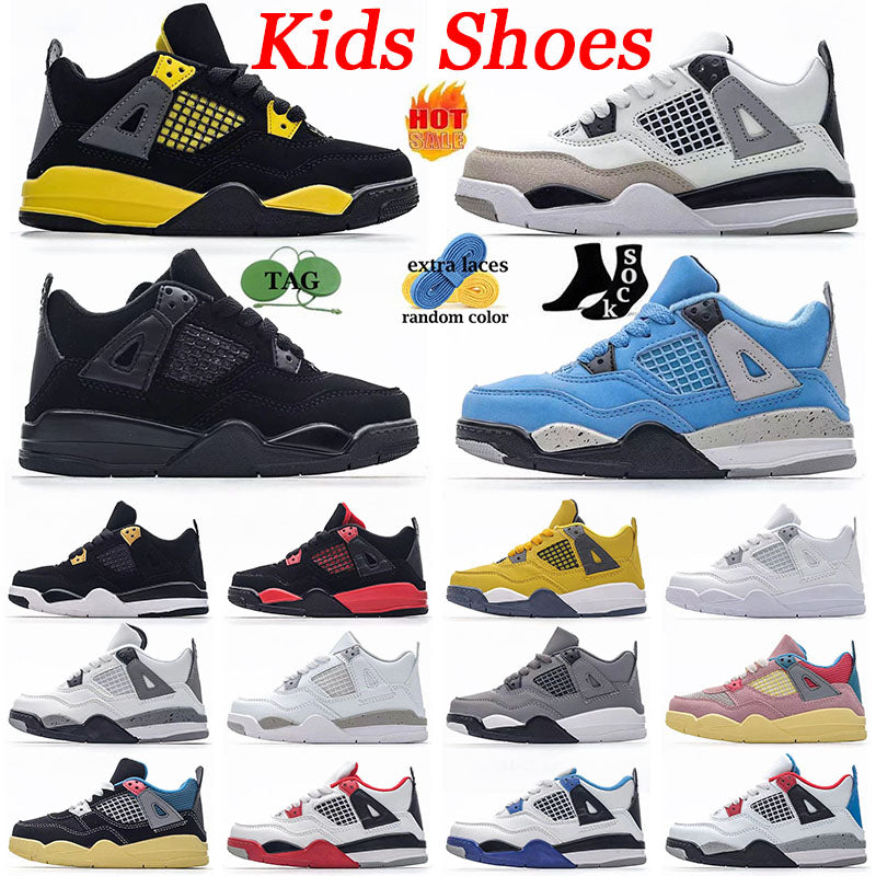 Classic Kids Shoes 4s Jumpman 4 Basketball Sneakers Thunder Youth Infant Toddler Children Trainers Baby Boys Girls Military Black Cat Sports Big Kid