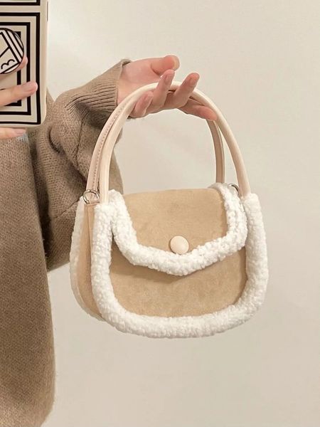 Autumn-Winter Plush Mini Handbag Womens Sheepskin Hair Splicing Magnetic Buckle Cross Body Bag Fashion Street Underwear Bag 241025
