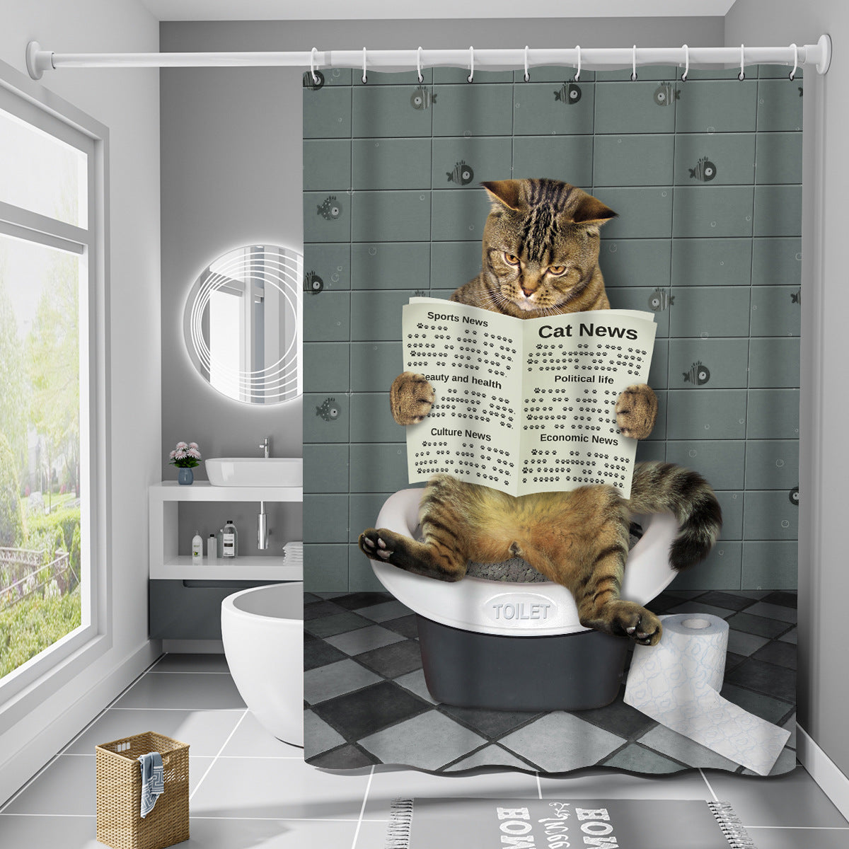 YL-36946 Manufacturers Spot Digital Printed Fabric Shower Curtain Waterproof Thickened Bathroom Partition Curtain with Hook