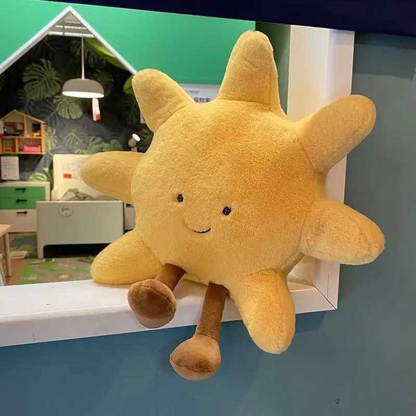 High Quality Smile Face Moon Yellow Sun Plushie Cushion Stuffed Cute Weather Plush Toy for Kid Bedroom Decor Sofa Throw Pillow Y240817