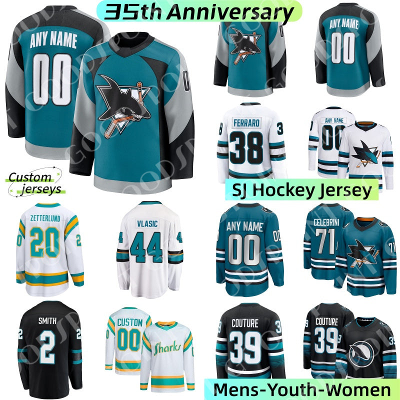 SJ sharks 35th Anniversary hockey jerseys Celebrini Couture Vlasic jersey Granlund Eklund Fabian Zetterlund Mackenzie Blackwood Sturm 2025 mens hock