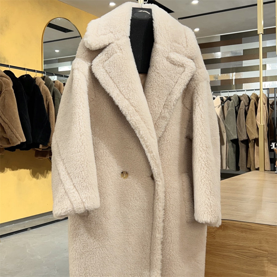 Women Fur Long Teddy Bear Designer Women&#039;s Outerwear Jacket Authentic Women Winter Coat Warm Outerwear Thick Overcoat Fashion Real Lambswool Co