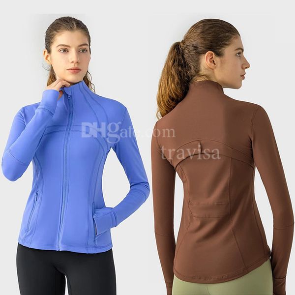 Womens Fitness Yoga Outfit Sports Jacket Stand-up Collar Half Zipper Long Sleeve Tight Yogas Shirt Gym Thumb Athtic Coat Gym Clothing