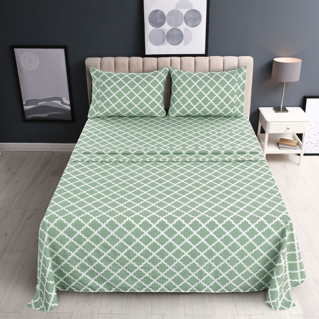 4-Piece Premium Quatrefoil Microfiber Bedding Set - Twin XL  - Sage
