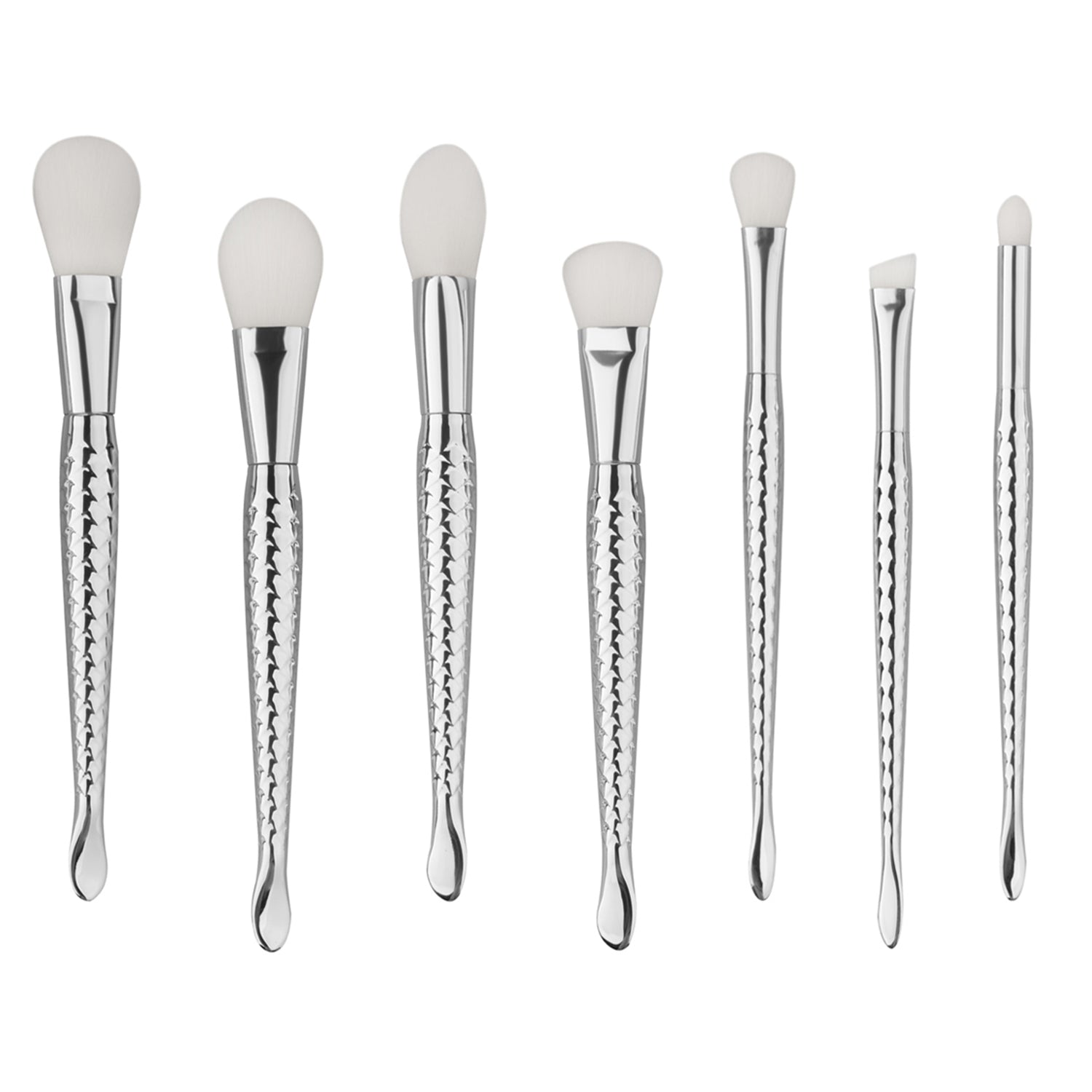 7-Piece Professional Abstract Everyday Use Makeup Brush Set - Silver