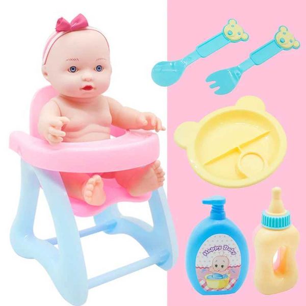 Dolls 9-inch baby doll reality girl doll with detachable headwear large chair tableware shampoo milk bottle 6-piece cute doll game set S2482