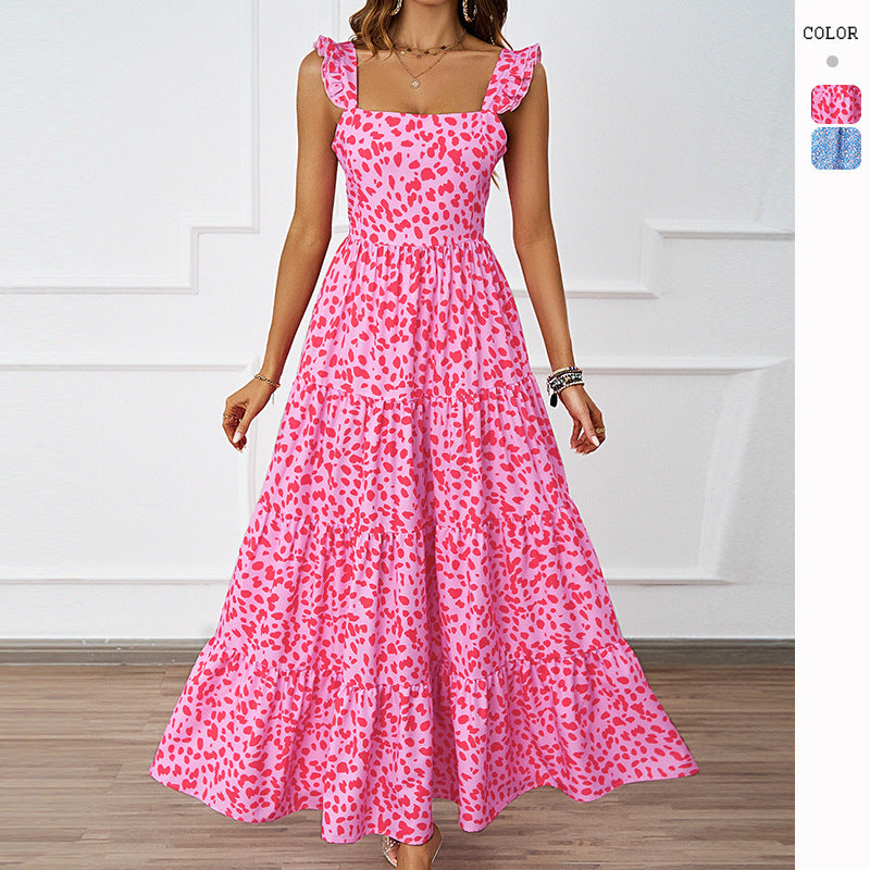 (186) Summer women&#039;s clothing temperament polka dot big swing dress backless beach holiday party long dress