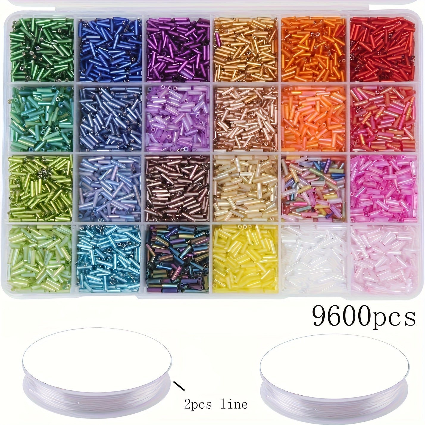 TEMU 9600pcs Multicolor Glass Bohemian Style Bugle Beads Kit For Making, Bracelets & Necklaces Craft Supplies, 7mm Tube Beads In 24 Vibrant Colors