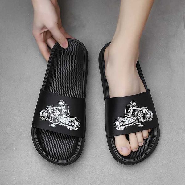 Slippers Summer Men Slippers Motorcycle Pattern Comfortable Indoor Home Slides Bathroom Slippers Casual Beach Clogs Sandals Male Shoes 47 Z2