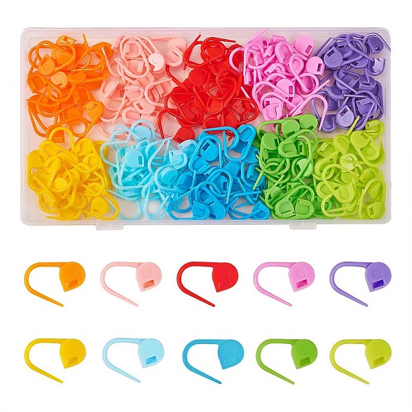 200Pcs 10 Colors Eco-Friendly ABS Plastic Knitting Crochet Locking Stitch Markers Holder