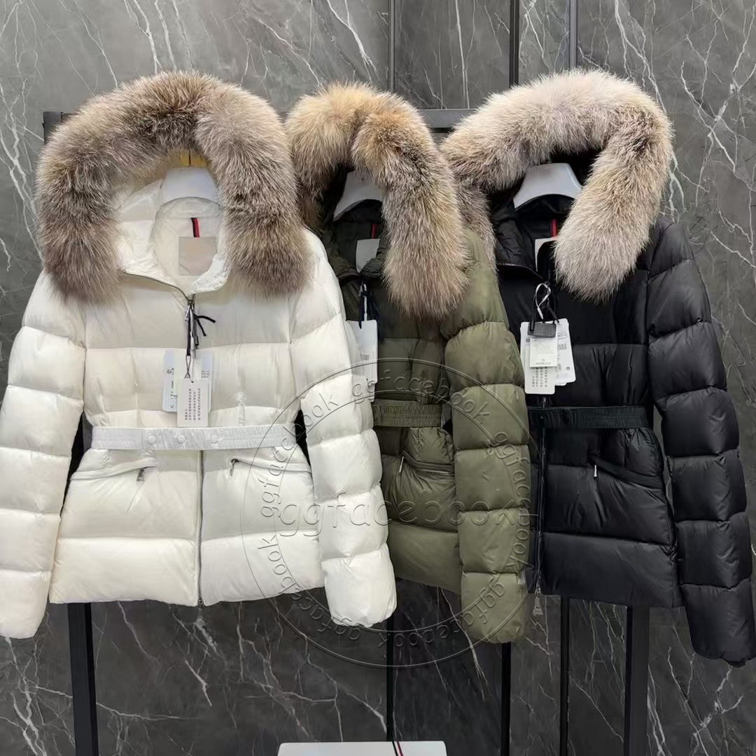 Designer luxury winter Womens down jackets Boed fur coats real Wild fox fur collar warm fashion parkas matched belt lady cotton coats outerwear Retr
