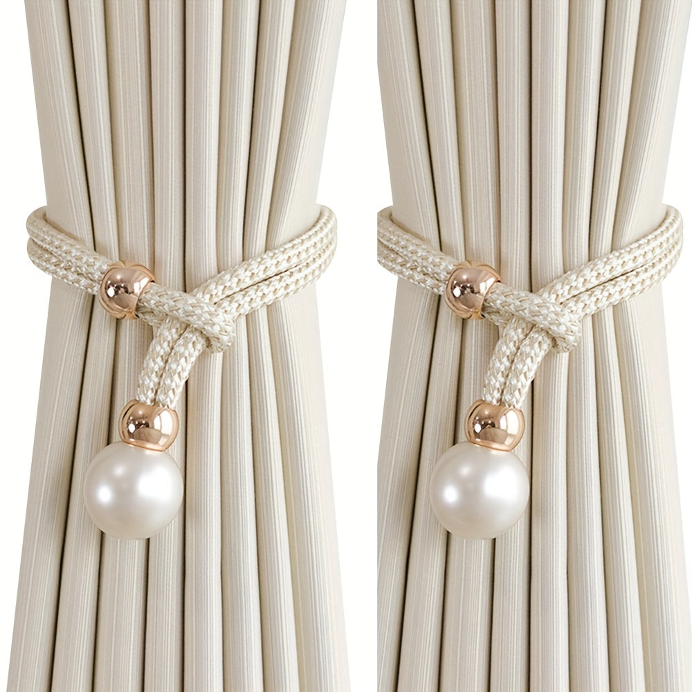 TEMU Adjustable Big Pearl Curtain Tiebacks Hand Woven Tie Back Decorative Rope Holdbacks For Curtains Draperies Curtain Ties For Home Bedroom Office