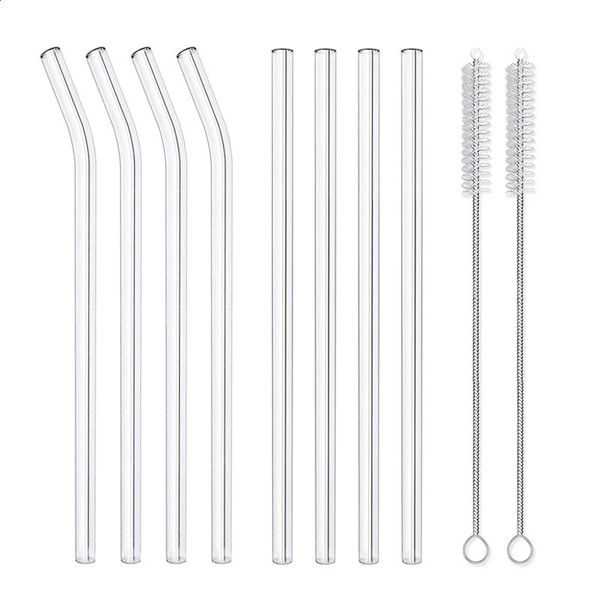 8 reusable glass straws for drinking borosilicate tubes with cleaning brush bar accessories cocktails 240819