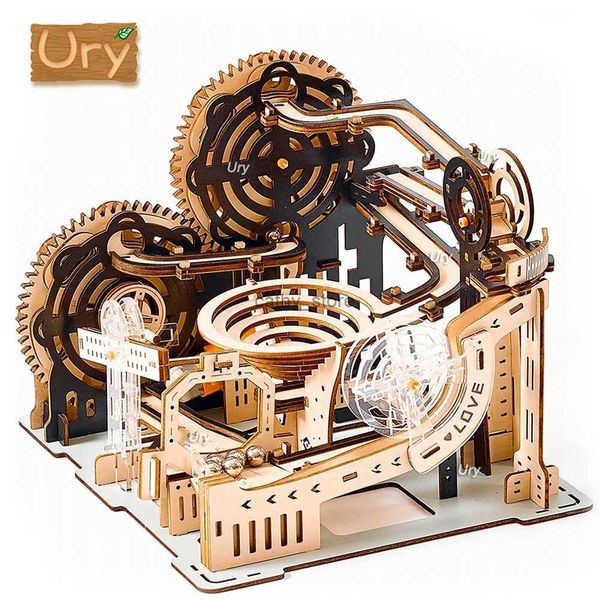 Architecture-DIY House 3D Wooden Puzzle Marble Run Set DIY nical Track Electric Manual Model Building Block Kits Assembly Toy Gift for Teens