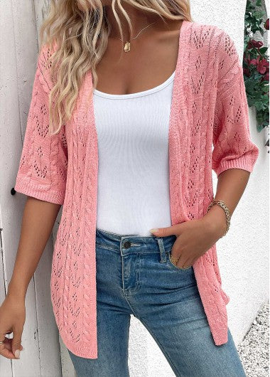 Modlily Pink Tunic Half Sleeve Light Cardigan - XL