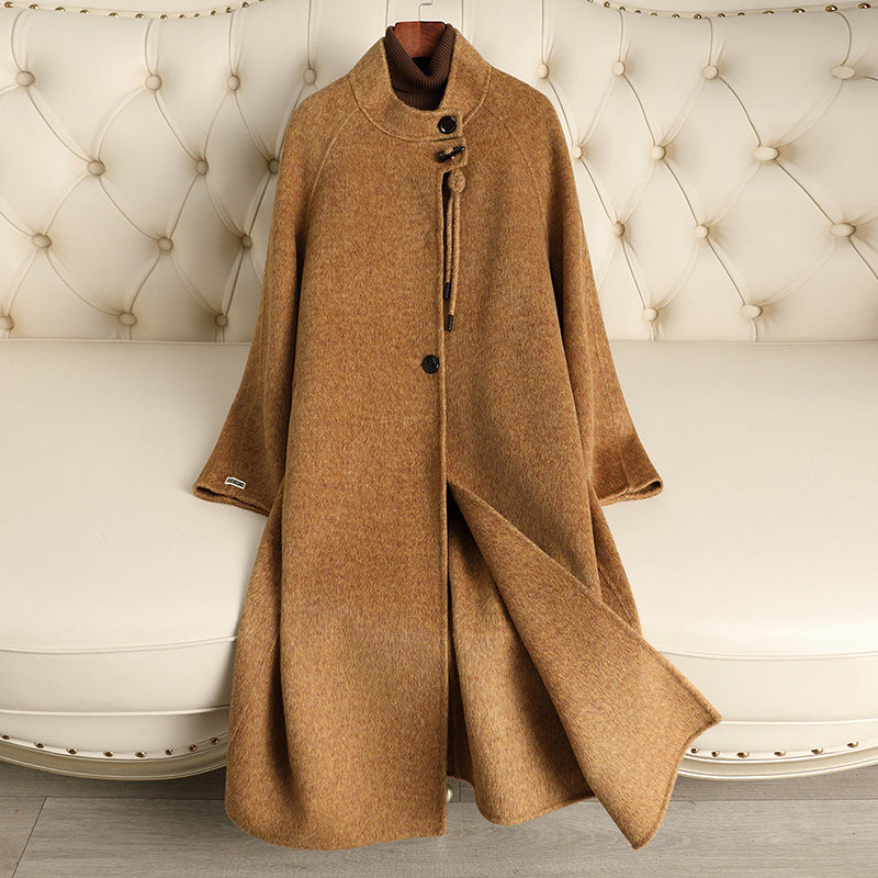 D10162 New autumn and winter solid color stand collar double-sided cashmere coat fashionable and versatile high-end