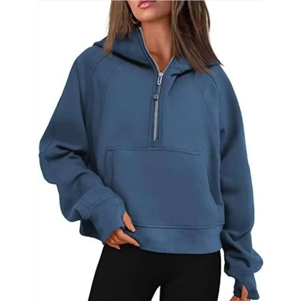 Kid Lululmon Scuba Hoodie Half Zip Women&#039;s Autumn Winter Sports Sweater Loose Gym Jacket Fiess Short Plush Coat Sweatshirt 20E