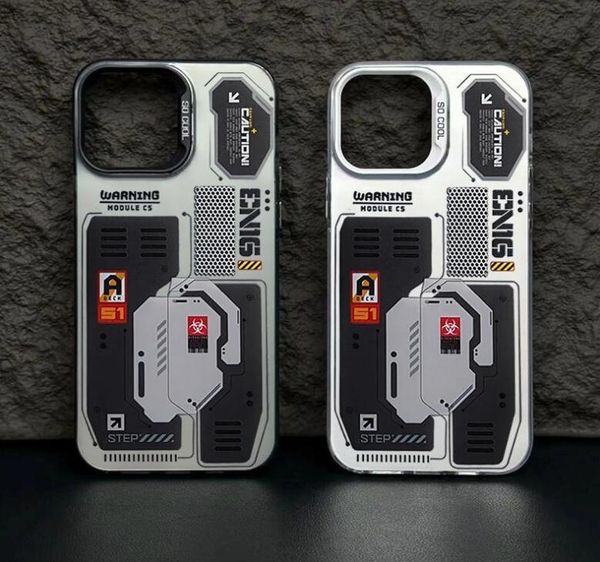 New Fashion Future Machinery Mechanical Anti Drop Anti Fingerprint Phone Case Suitable for iPhone 11-15 promax 2-in-1 Soft Edge Hard Back Ac