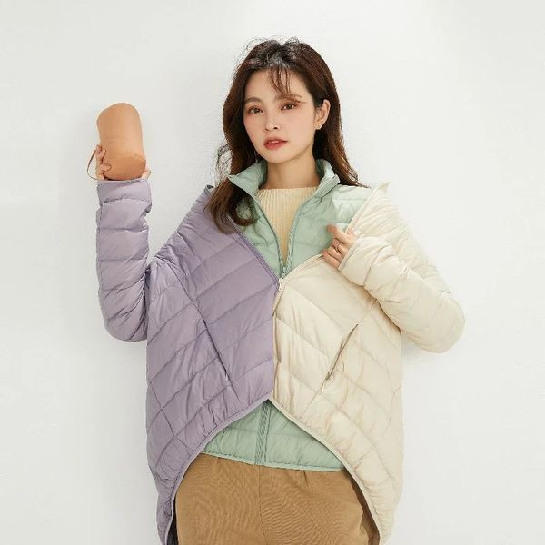 Women&#039;s Down Parkas Girls Duck Down Coat Oversize Long Sleeve Zip Up Stand Collar Outerwear Ladies Purple Pink Black Lightweight Down J