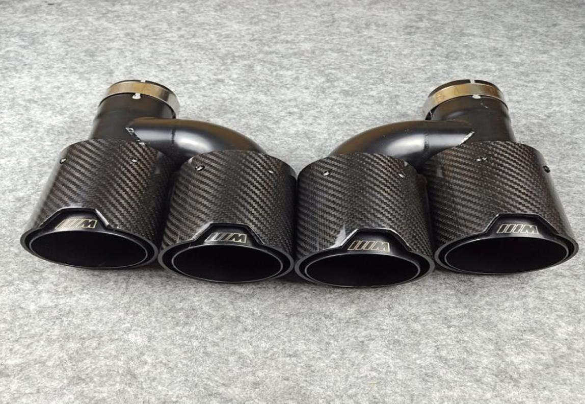 One pair H style carbon fiber exhaust end tips auto muffler Glossy Black stainless steel for Bmw with M logo7569290
