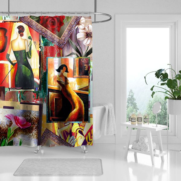 Newspaper Painting Texture Shower Curtain Bathroom Shower Curtain With Hook Waterproof Polyester Fabric Print Decor