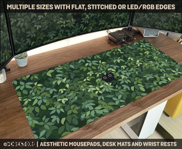 Cute Green Desk Mat Kawaii Black Cat Aesthetic Plants Nature Laptop Rug Round Mousepad Large Gaming Deskmat mouse Pad