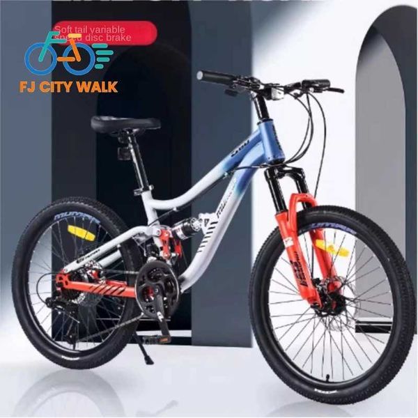 Bikes FJ Childrens Soft Tailstock Shock Absorbed Mountain Bike 22 inch 7-speed Variable Speed Dual Disc Brake Outdoor Bike Teen Q241029