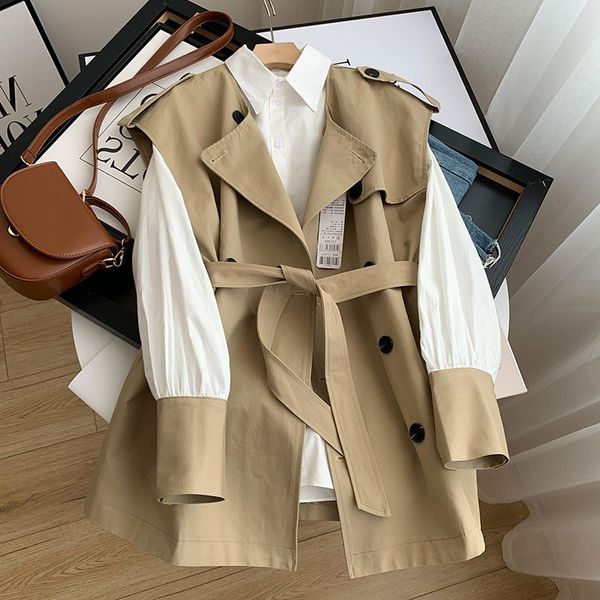 Fashion 2023 Spring New Women Outerwear Coats Trench CoatsTemperament Two-piece Suits Women British Style Windbreaker Vest Jacket Bottoming