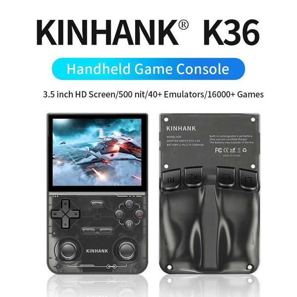 KINHANK Open Source K36 Retro Handheld Video Game Console 16000 Games Emator para PS1PSPDCN64SS 500NIT 3,5 polegadas IPS SN Z241216