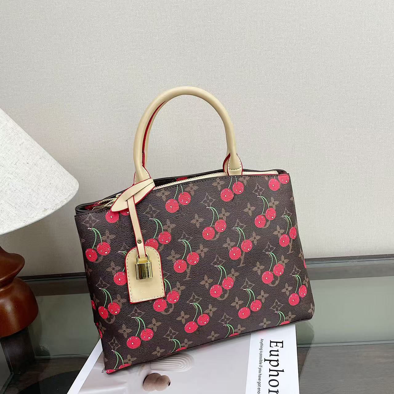 Trendy classic Cherry - Printed Top - Handle Bag, Durable Material &Unique Print & Practical Structure, Suitable for commuting, shopping,Weekend Tri