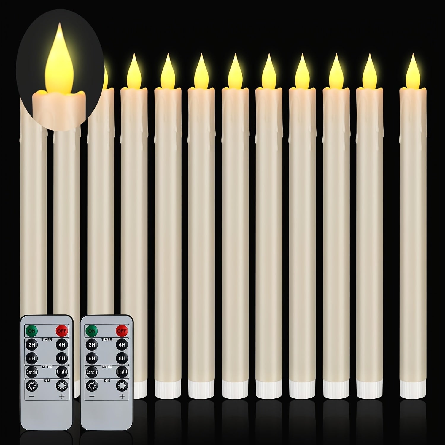 TEMU 12 Pack Flameless Taper Candles In Candleholders With Remote Timer, Led Candlesticks Flickering, Battery Operated Candles, 10.6 Inches For Home