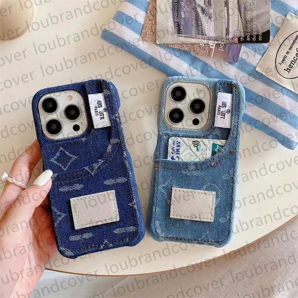 Vintage Denim Designer Phone Case for iPhone 15 14 Pro Max 14plus 13promax 13pro 13 12 12proamx 12pro Case Card Holders Fashion Original Mon