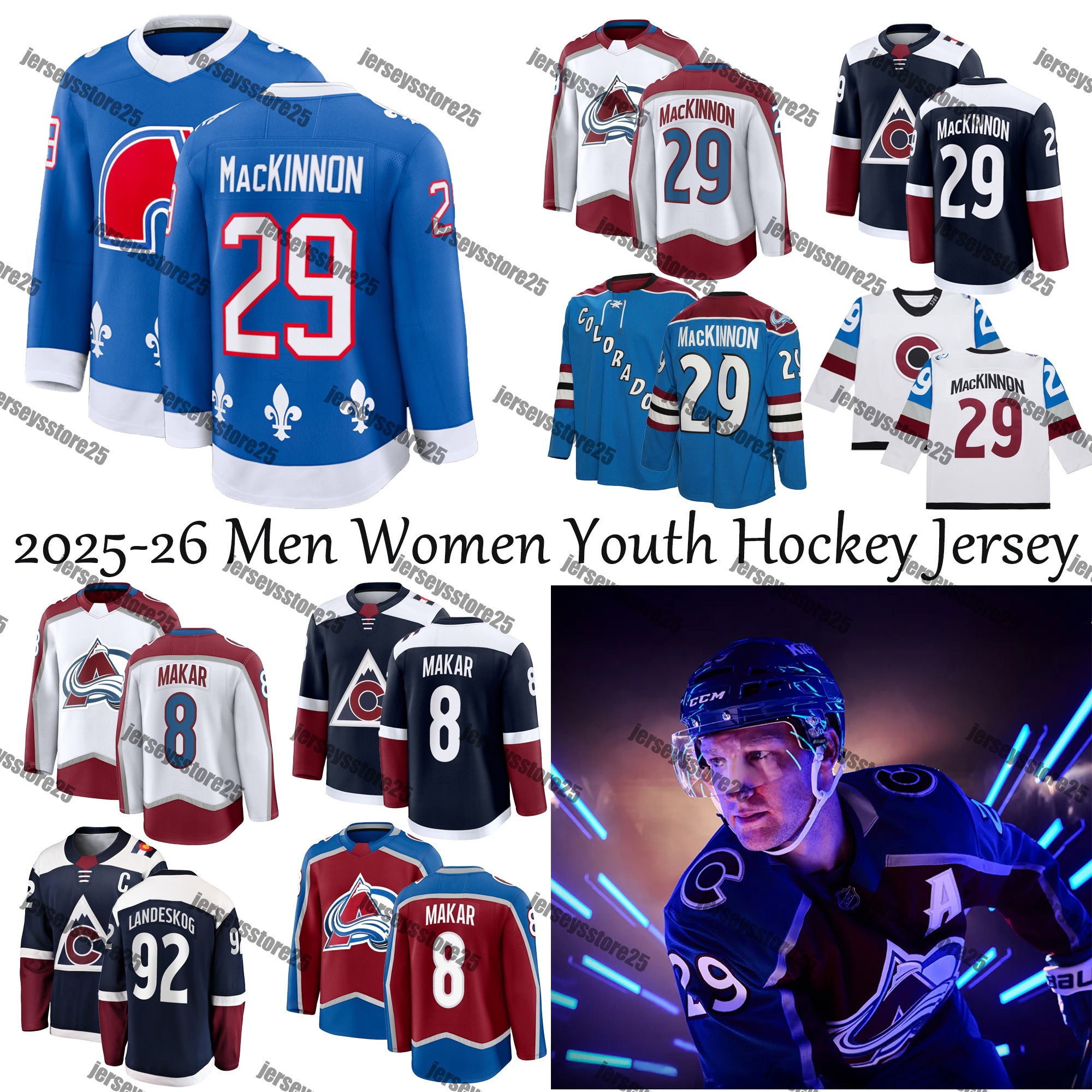 8 Makar jersey hockey jersey 96 Mikko Rantanen Avalanche 92 Gabriel Landeskog Nathan Mackinnon Joe sakic Peter Forsberg Valeri Nichushkin andrew cog