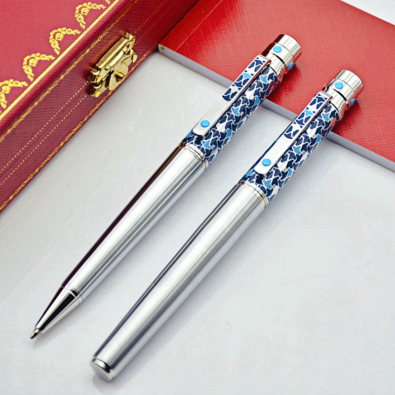 AAA Luxury Santos Series Ct Metal Rollerball Pen Silver And Blue Special Design Stationery Office School Writing Ballpoint Pens With Serial Number