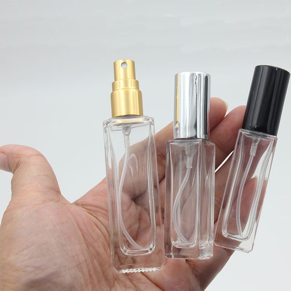 10ml 20ml Clear Portable Glass Perfume Spray Bottles Empty Cosmetic Containers with Atomizer Gold Silver Cap Spray Bottles
