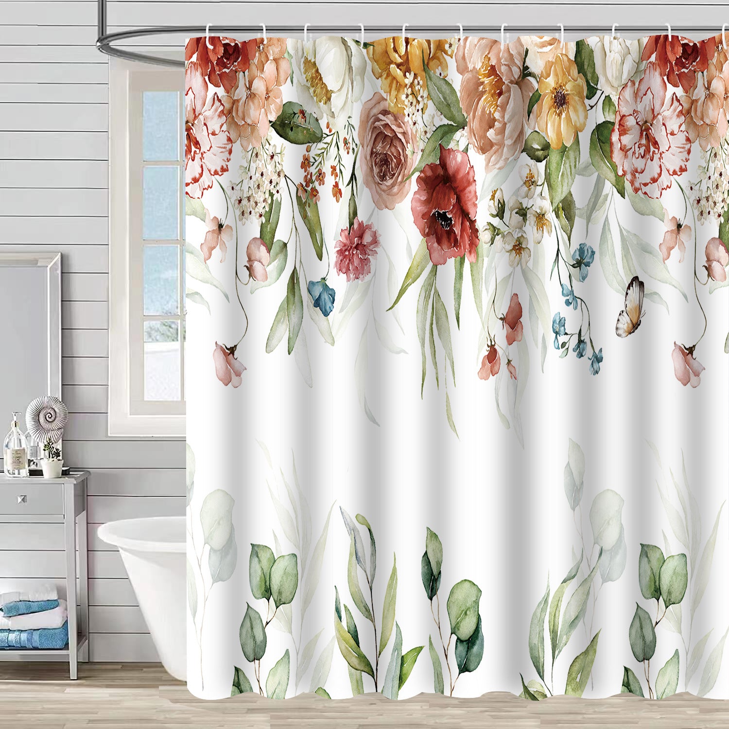 YL-37138 digital shower curtain cross-border plant flower waterproof polyester bathroom four-piece set dry and wet separation moisture-proof